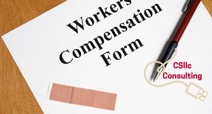 graphic that says "workers compensation form" with a pen and bandage