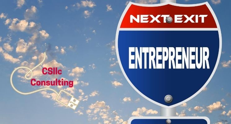 graphic of road sign that says "next exit entrepreneur"