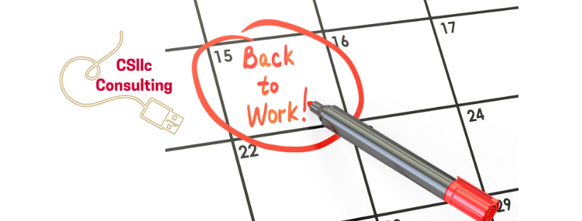 graphic that says "Back to Work" with the Csllc logo